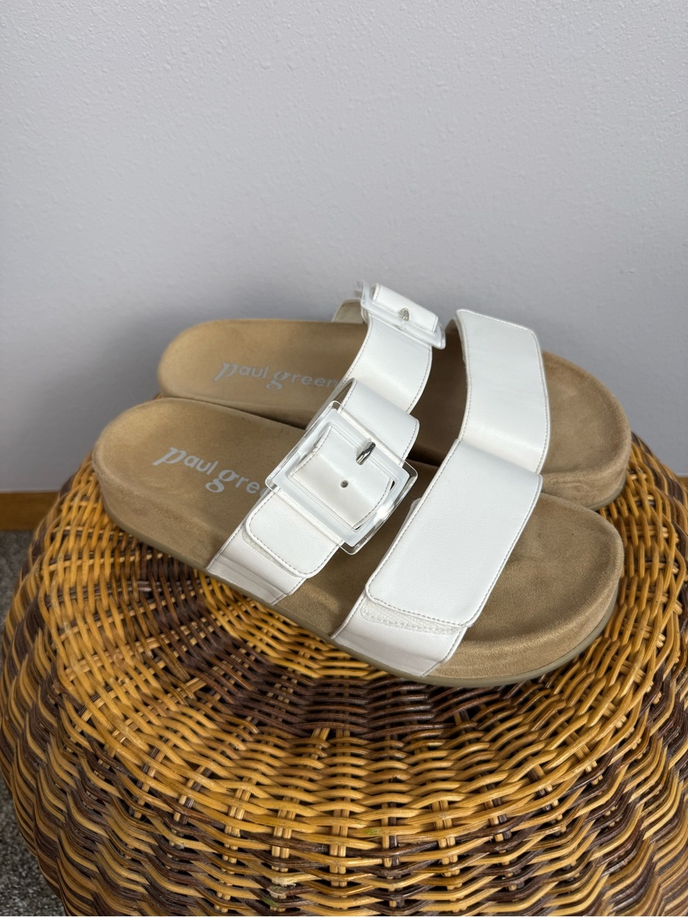 Paul Green Aloha White Double-Strap Buckle Slide Sandals